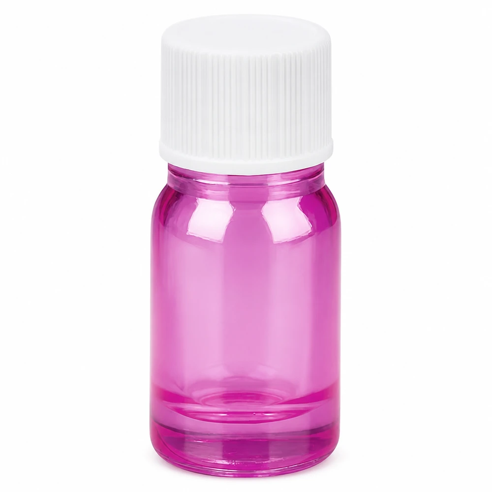 5ml flaske 11mm skruelåg hvid standard PurpleLine UT18/5 5 ml gennemsigtig violet glasflaske med hvidt skruelåg til kosmetik og lægemidler