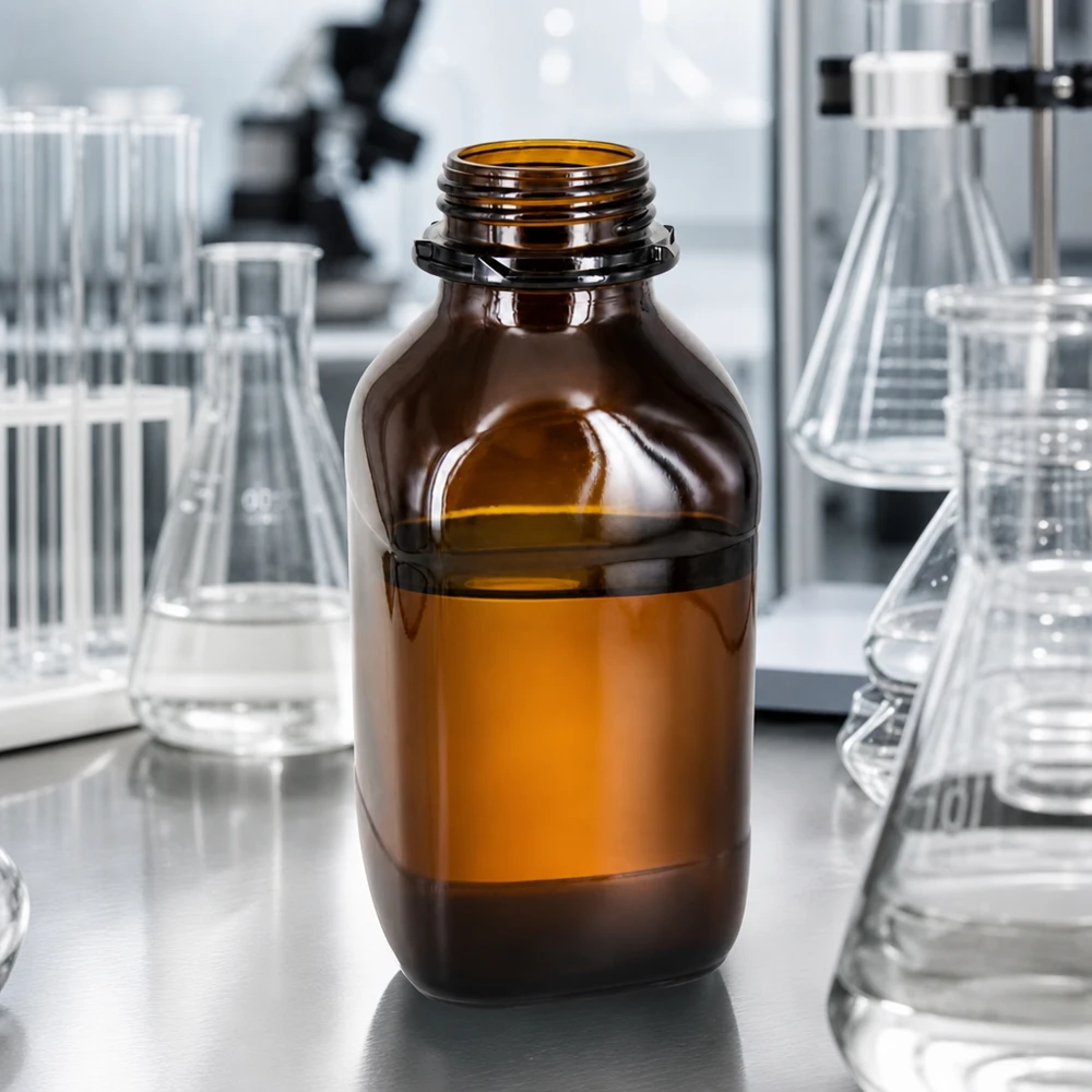 Premium kemikalieflaske på 1000 ml i beskyttende brunt glas Professionel 1000 ml kemikalieflaske med ravfarvet glas for optimal UV-beskyttelse