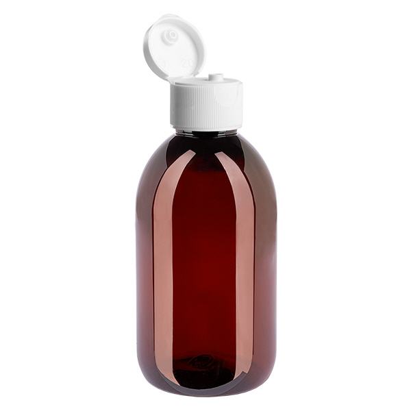 PET-flaske 250 ml med hvid flip-top-kapsel. PET-flaske 250 ml med hvid flip-top-kapsel.