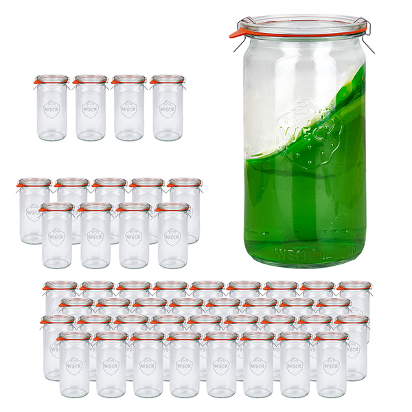 Sæt med 48 Weck-krukker 340 ml cylinderkrukker med 48 glaslåg Sæt med 48 Weck-krukker 340 ml cylinderkrukker med 48 glaslåg