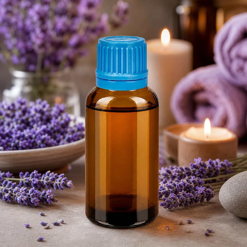 30 ml flaske 11 mm SV blå OV BrownLine UT18/30 30 ml UV-beskyttet ravfarvet glasflaske med blåt sikkerhedsdæksel til farmaceutiske anvendelser