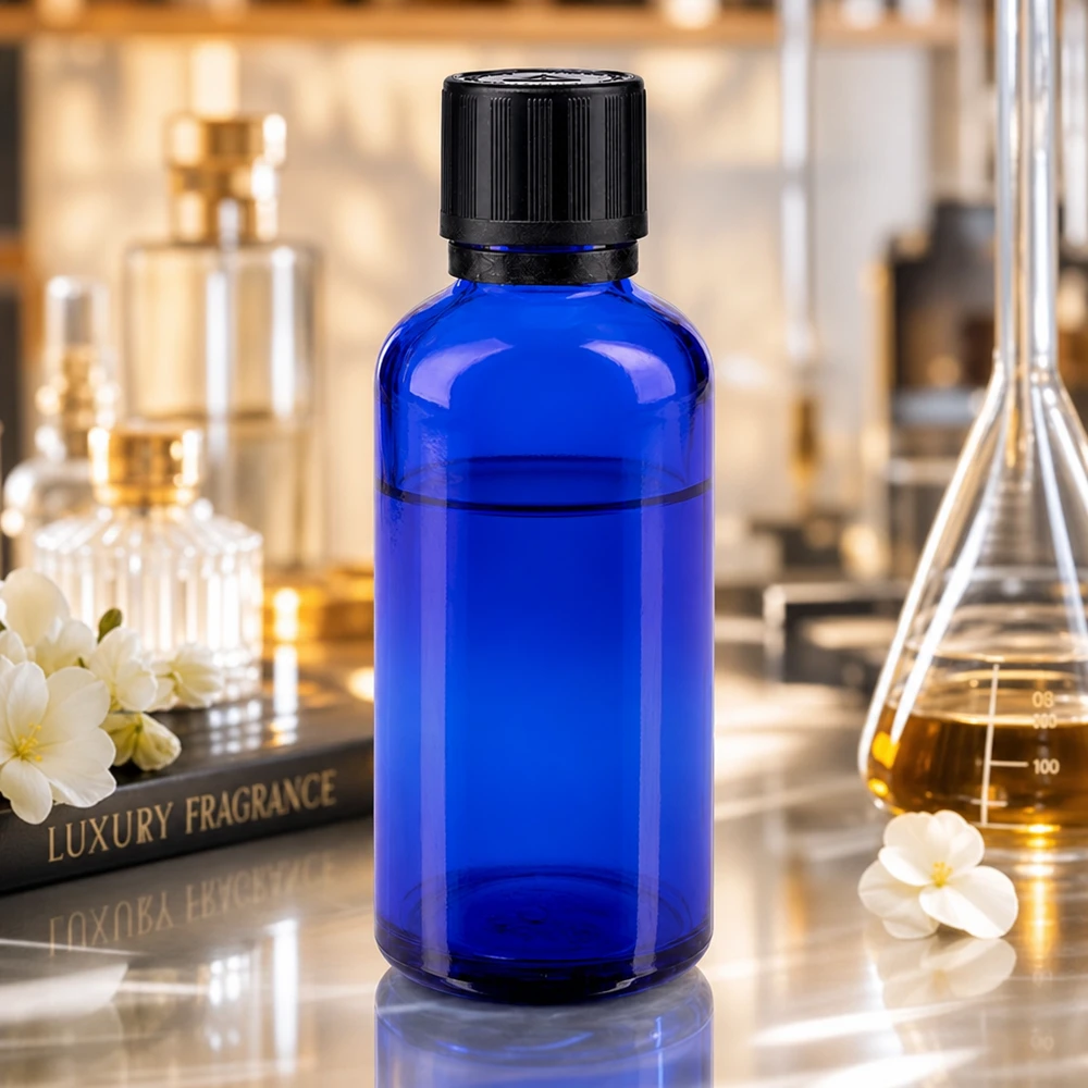 Apotfl. blå 50ml dryp v. Pr. 1mm s. KiSi Bliw OV Blå 50 ml laboratorieflaske med sort OV-lukning til Erlenmeyer-kolber og parfumeflasker