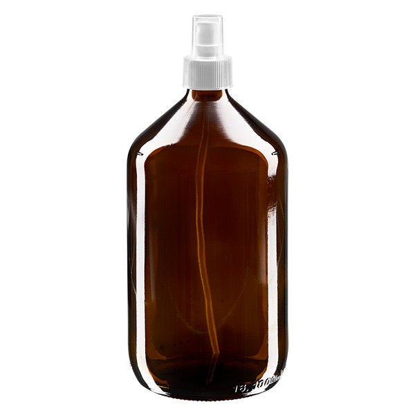 Euro-medicinflaske 1000 ml. brun PP28 med forstøver hvid