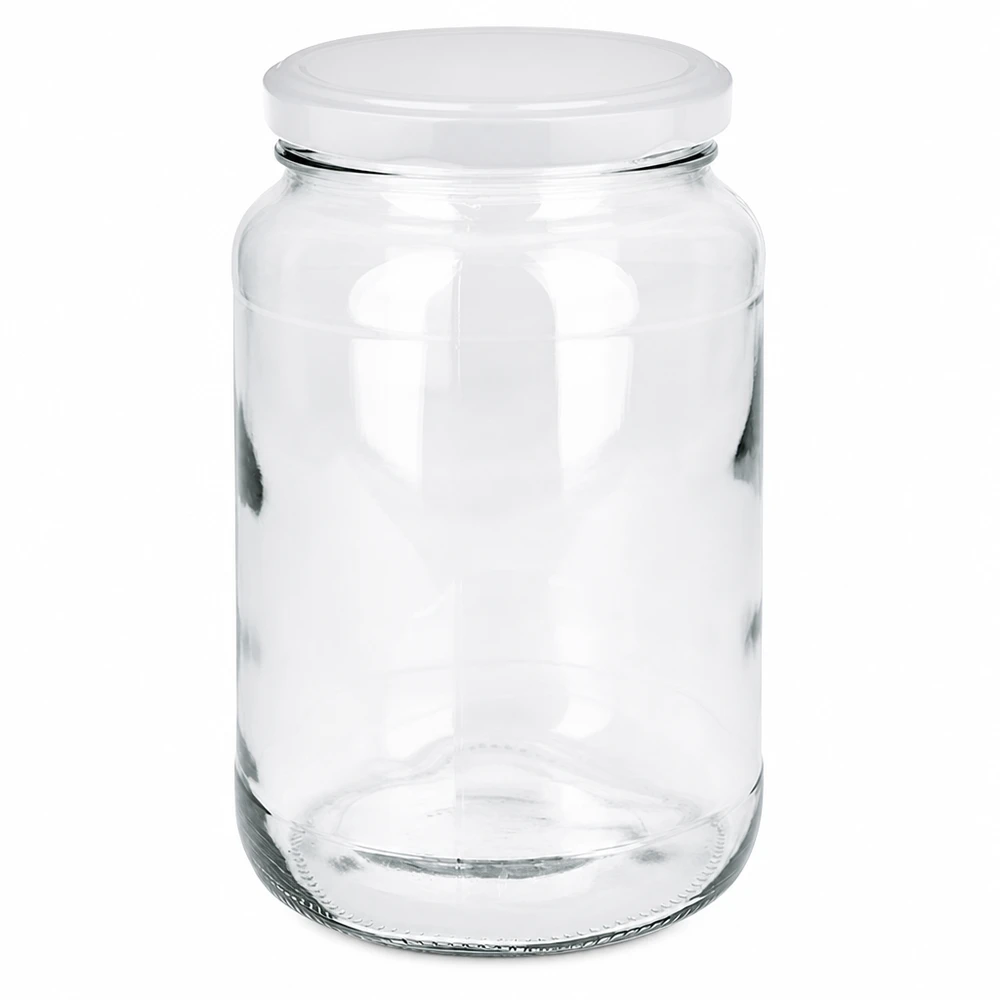 1700 ml rund krukke med BasicSeal-låg hvid UNiTWIST 1700 ml rund krukke med hvidt BasicSeal-låg UN-certificeret opbevaringskrukke konserveringskrukke gennemsigtig tom