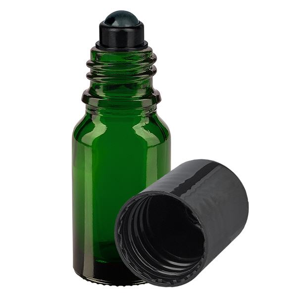 Apoteksflaske grøn 10ml roll-on hætte sort Apoteksflaske grøn 10ml roll-on hætte sort
