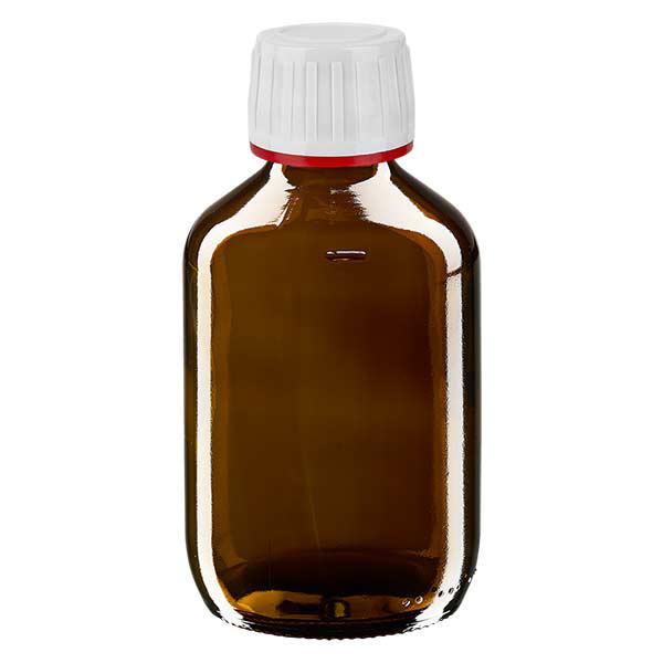 200 ml medicinflaske brun, hætte hvid med manipulationssikker ring rød ApoGlas. Farmaceutisk kvalitet fra EU-produktion. 28 mm (PP28) gevind. (sirup, let glasflaske) 200 ml medicinflaske brun, hætte hvid med manipulationssikker ring rød ApoGlas. Farmaceutisk kvalitet fra EU-produktion. 28 mm (PP28) gevind. (sirup, let glasflaske)