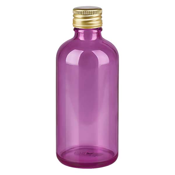 100 ml flaske 11 mm skruelåg aluminium guld standard PurpleLine. UT18/100