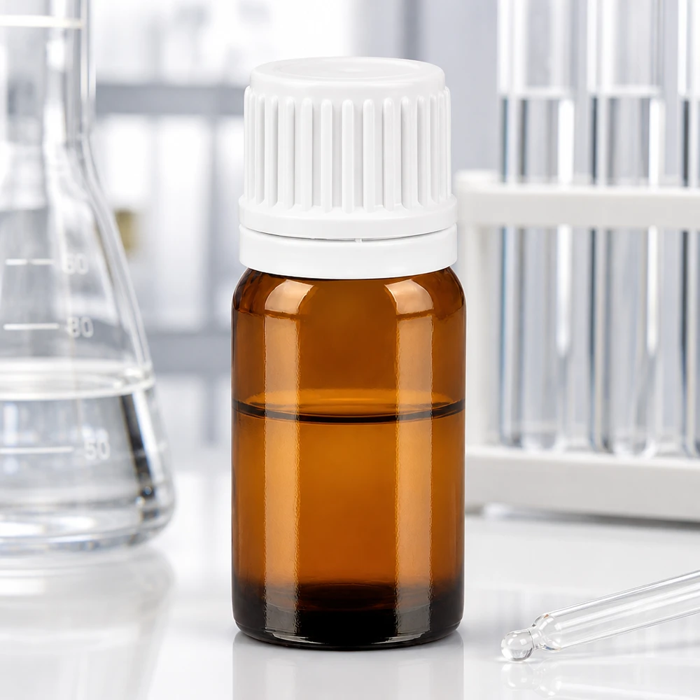 5ml flaske 11mm SV hvid OV BrownLine UT18/5 5 ml laboratorieflaske lavet af UV-beskyttende ravfarvet glas med hvidt skruelåg til apoteket