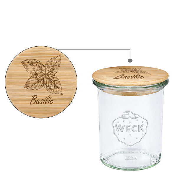 Træcover "Basilic" med glas WECK 160ml