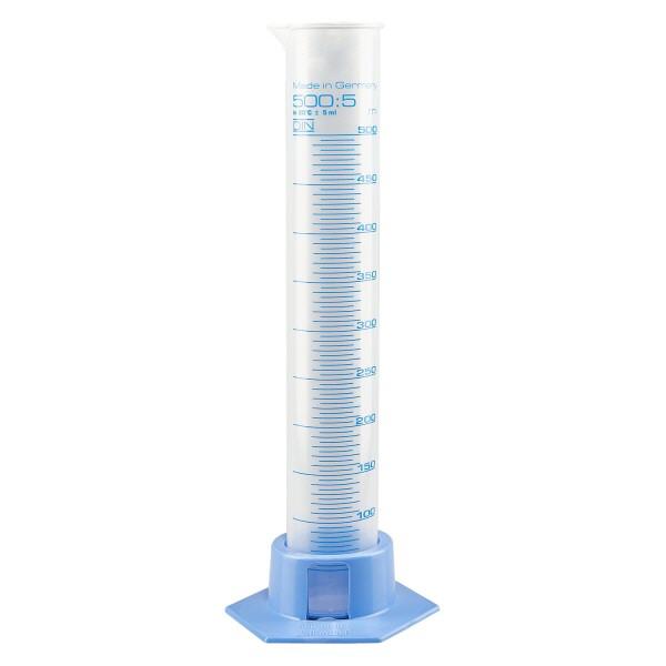 500 ml målecylinder PP, gradueret m. lyseblå bund 500 ml målecylinder PP, gradueret m. lyseblå bund