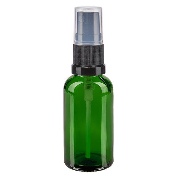 Apotekerflaske grøn 30 ml spraytop sort Apotekerflaske grøn 30 ml spraytop sort