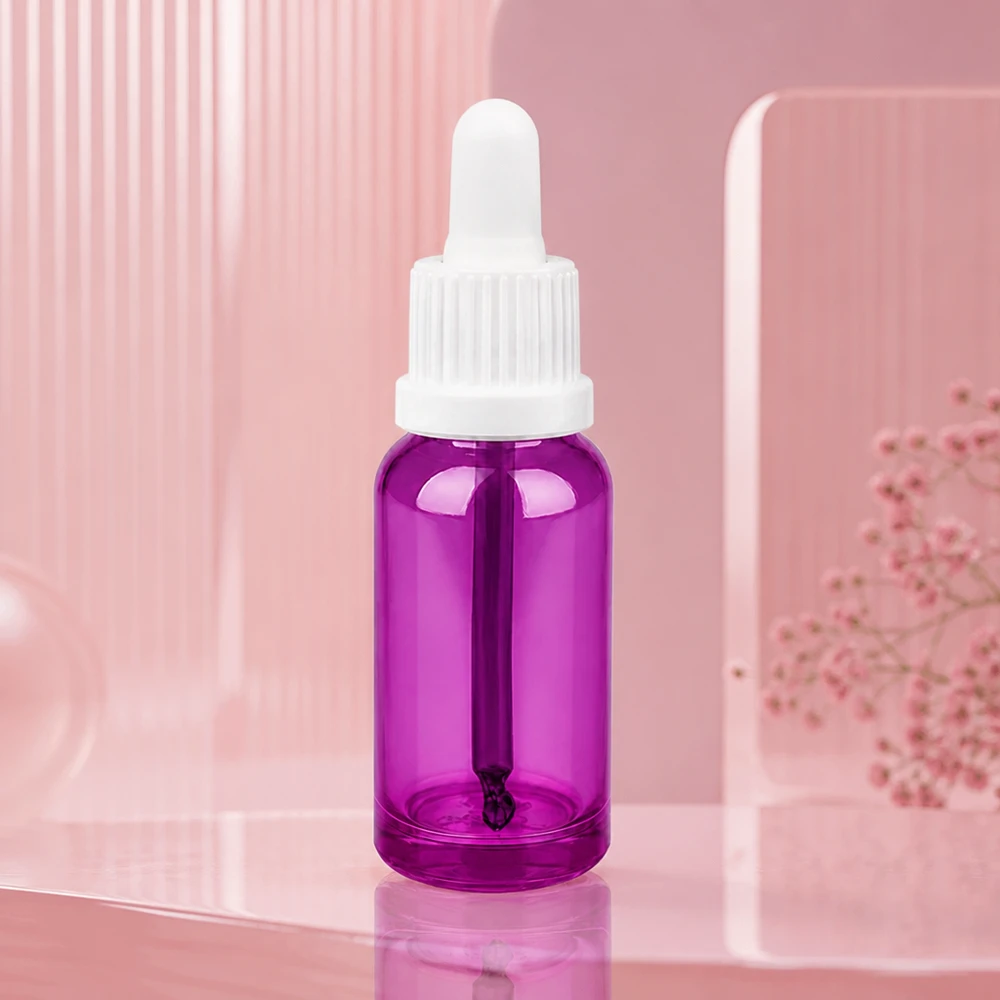20 ml pipetteflaske hvid Originality skruelåg PurpleLine UT18/20 20 ml glaspipetteflaske i høj kvalitet i violet til præcis påføring