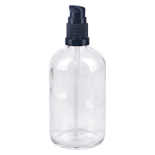 Apoteksflaske klar 100ml pumpehætte sort St Apoteksflaske klar 100ml pumpehætte sort St