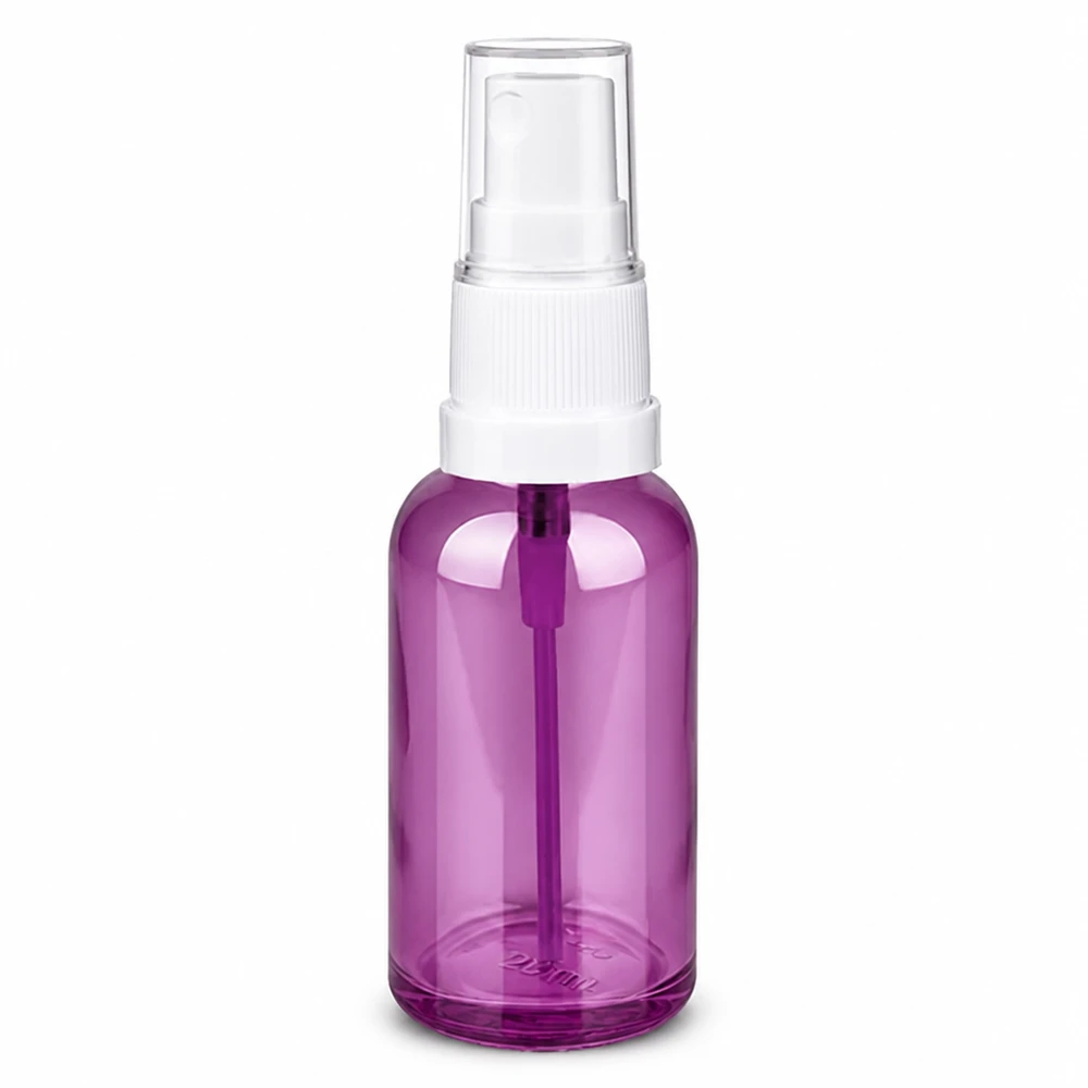 30 ml sprayflaske hvid/transparent Standard PurpleLine UT18/30 30 ml sprayflaske lilla transparent med hvid pumpesprøjte til kosmetik og plejeprodukter