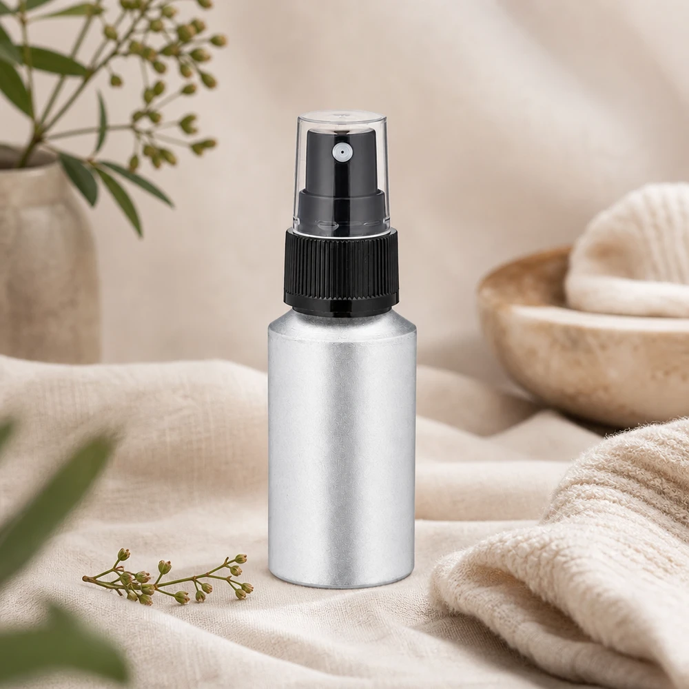 30 ml farvet aluminiumsflaske med forstøver Kompakt 30 ml sprayflaske af bejdset aluminium med ergonomisk design til at have med på farten