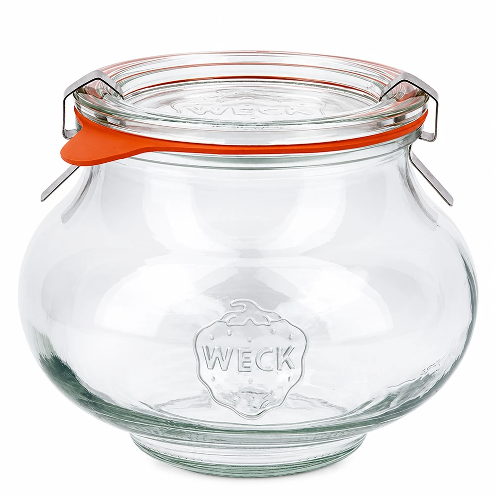 560 ml dekorativt glas, komplet WECK RR80 WECK smykkekrukke 560 ml med glaslåg og gummiring, pæreformet, konserveringskrukke med svingtop RR80