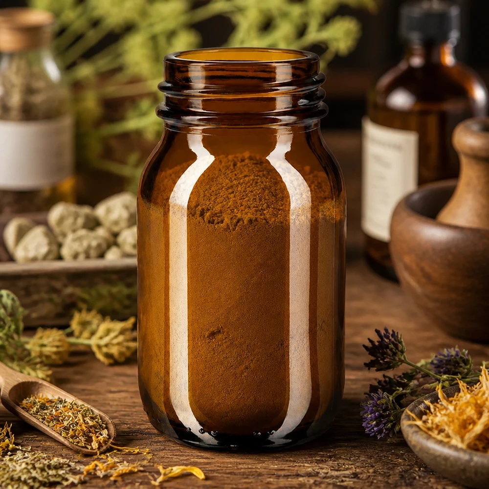 100 ml flaske med bred hals i ravfarvet glas 100 ml bredhalset flaske af ravfarvet glas, ideel til naturkosmetik og urteekstrakter