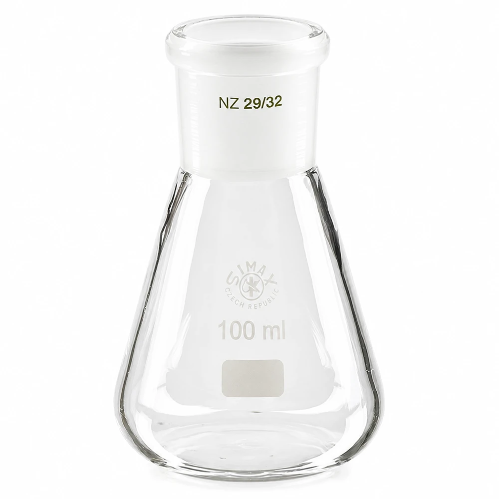 Erlenmeyer-kolbe 100 ml med standard slebet led (29/32) Erlenmeyer-kolbe 100 ml med standard slebet led (29/32)