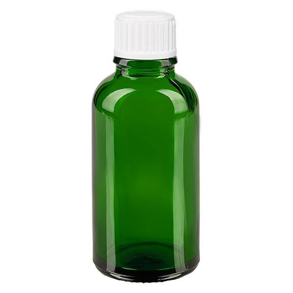 Apoteksflaske grøn 30ml dråbetæller hvid 0,8mm stk. Apoteksflaske grøn 30ml dråbetæller hvid 0,8mm stk.