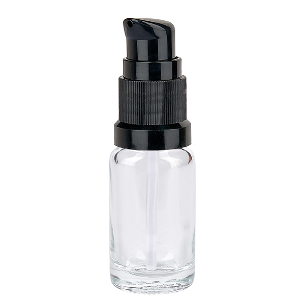 10 ml pumpeflaske sort STD ClearLine UT18/10 10 ml glasflaske med sort pumpe, ClearLine UT18/10, til kosmetik og serum