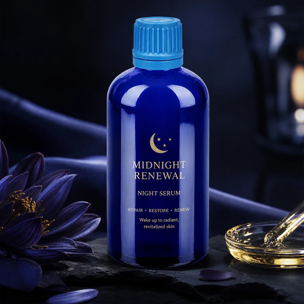 Professionel 100 ml blå glasflaske med SV-hætte til serum og olier af høj kvalitet
