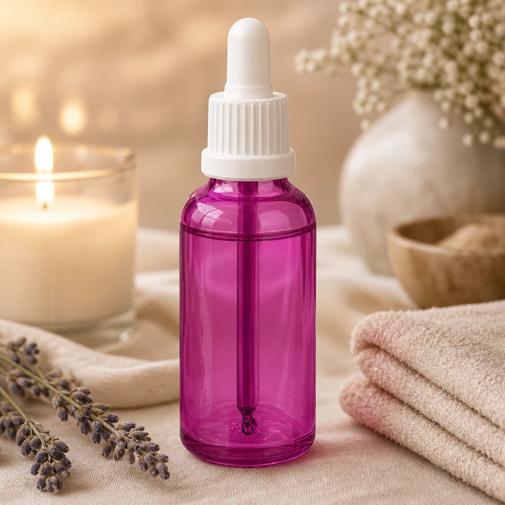 30 ml pipetteflaske hvid originalitet skruelåg PurpleLine UT18/30 30 ml PurpleLine-pipetteflaske i høj kvalitet i lilla til serum og olier i spaområdet