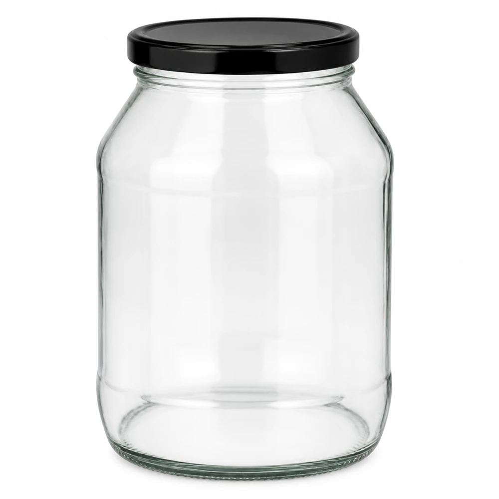 2650 ml rund krukke med BasicSeal-låg sort UNiTWIST 2650ml Rundglas mit schwarzem BasicSeal Deckel - Großes Vorratsglas für Küche und Haushalt von Glas-Fabrik.de