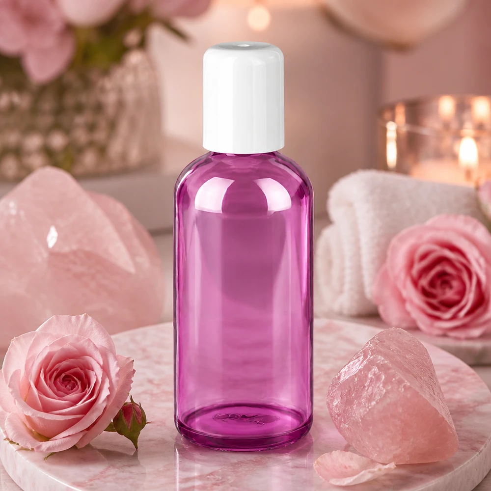 100 ml roll-on-flaske hvid standard PurpleLine UT18/100 Gennemsigtig 100 ml roll-on-flaske med lilla farvetone og praktisk roll-on-hætte