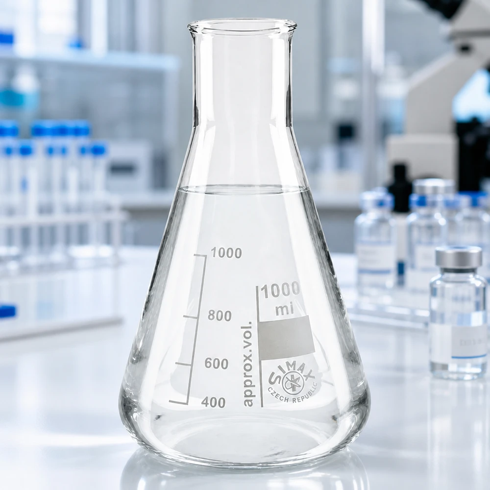 Erlenmeyer-kolbe 300 ml med bred hals Erlenmeyer-kolbe 300 ml med bred hals af klart borosilikatglas til laboratoriebrug