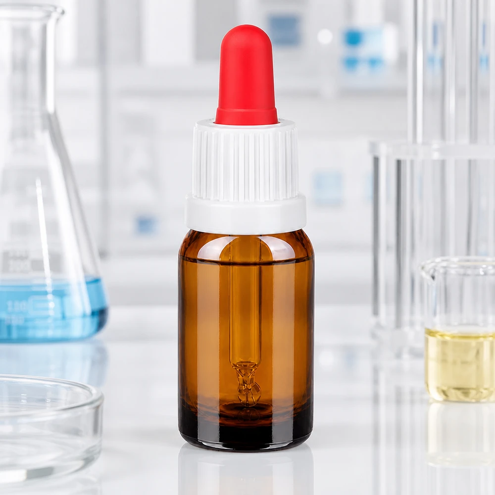 10 ml pipetteflaske hvid/rød OV BrownLine UT18/10 10 ml pipetteflaske af ravfarvet glas i høj kvalitet med UV-beskyttelse og præcist doseringssystem