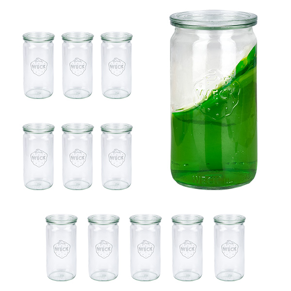 Sæt med 12 Weck-krukker 340 ml cylinderkrukker med 12 glaslåg Sæt med 12 Weck-krukker 340 ml cylinderkrukker med 12 glaslåg