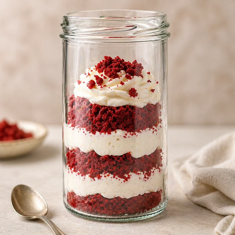 UNiTWIST Sturz277 - Briller med en kapacitet på 277 ml TO66 Rød fløjlsdessert i 277 ml UNiTWIST-bægre med creme og rødt krymmel i lag.
