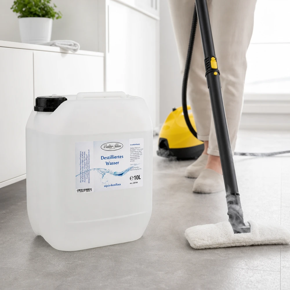 10 liter destilleret vand Doktor-Klaus Anvendelse af damprenser med 10 liter destilleret vand Doktor-Klaus for optimal rengøringsydelse