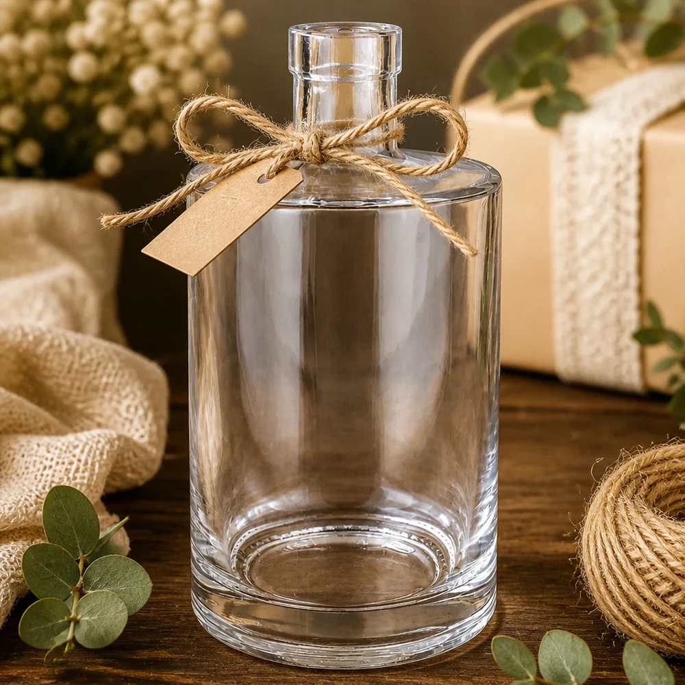700 ml glasflaske Marie uden låg UNiTWIST® 700 ml glasflaske Marie gaveindpakket med en jutesløjfe og et rustikt kraftpapirmærke
