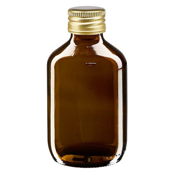 200 ml medicinflaske, brun, med ApoGlas-hætte i guldaluminium. Farmaceutisk kvalitet fra EU-produktion. 28 mm (PP28) gevind. (sirup, lys glasflaske) 200 ml medicinflaske, brun, med ApoGlas-hætte i guldaluminium. Farmaceutisk kvalitet fra EU-produktion. 28 mm (PP28) gevind. (sirup, lys glasflaske)