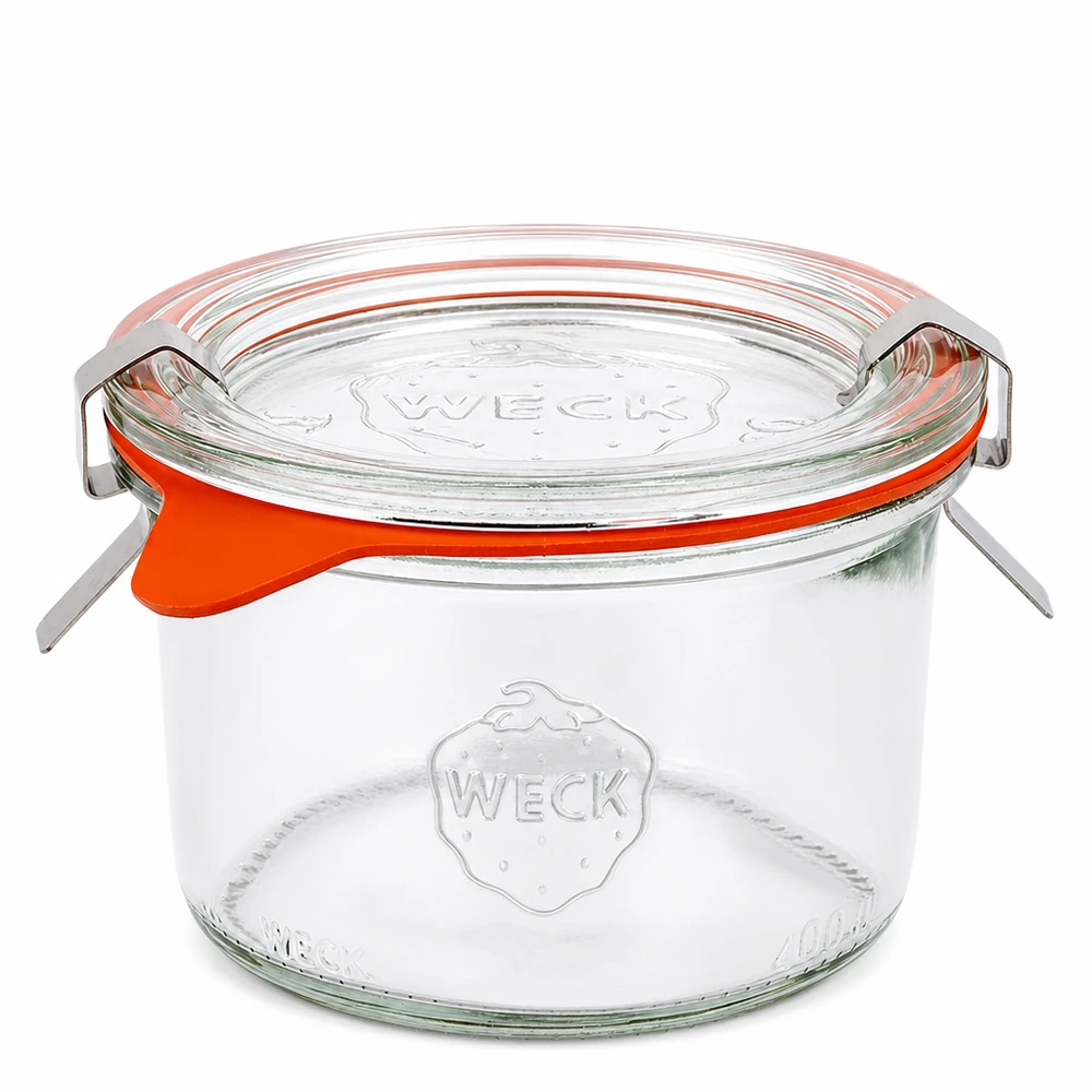 200 ml Briller komplet WECK RR80 WECK murerbalje 200 ml RR80 med glaslåg og orange gummiring Konservesbalje komplet