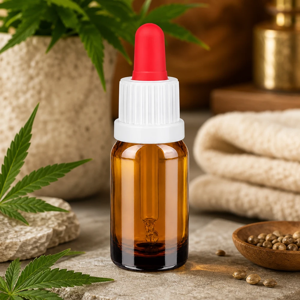 10 ml pipetteflaske hvid/rød OV BrownLine UT18/10 Lille 10 ml pipetteflaske i brun med rødt silikonehoved til dosering af kosmetik dråbe for dråbe
