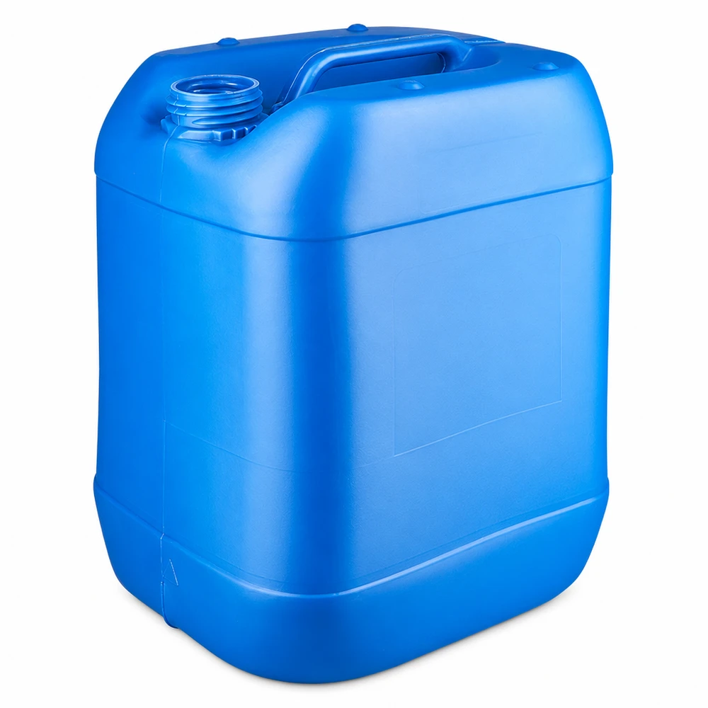 Blå 20-liters plastdunk uden låg, fremstillet af HDPE, med bærehåndtag