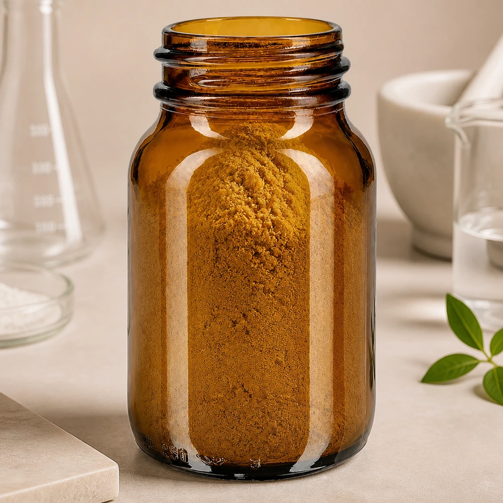 250 ml flaske med bred hals, ravfarvet glas Flaske med bred hals 250 ml ravfarvet glas med praktisk skruegevind til sikker opbevaring