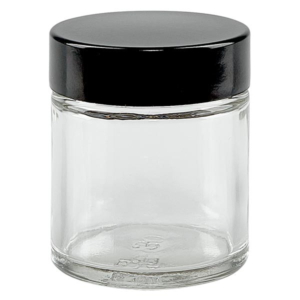 30 ml glaskrukke klar, med sort bakelitlåg ApoGlas. Farmaceutisk kvalitet fra EU-produktion. Fødevaresikker. Elegant præsentation af indholdet. 30 ml glaskrukke klar, med sort bakelitlåg ApoGlas. Farmaceutisk kvalitet fra EU-produktion. Fødevaresikker. Elegant præsentation af indholdet.