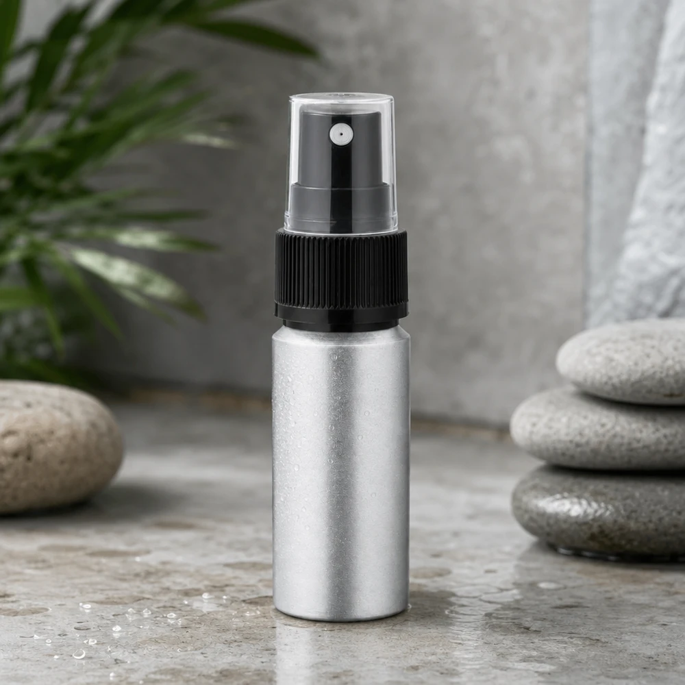 20 ml farvet aluminiumsflaske med forstøver Elegant 20 ml aluminiumsflaske med gennemsigtigt sprayhoved til præcis dosering af kosmetiske produkter
