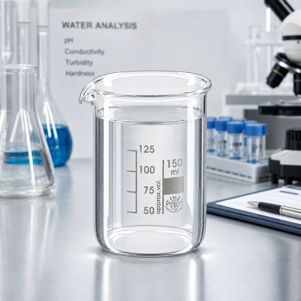 Bægerglas 150 ml borosilikatglas, lav form Gennemsigtigt laboratoriebæger 150 ml af robust borosilikatglas med tydelig volumenindikator