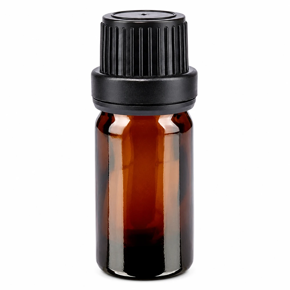 5 ml brun apotekerflaske med sort originalitetslukning på 11 mm af apotekerglas