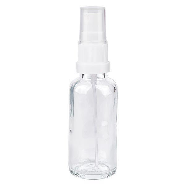 Apoteksflaske klar 30 ml spraytop hvid Apoteksflaske klar 30 ml spraytop hvid