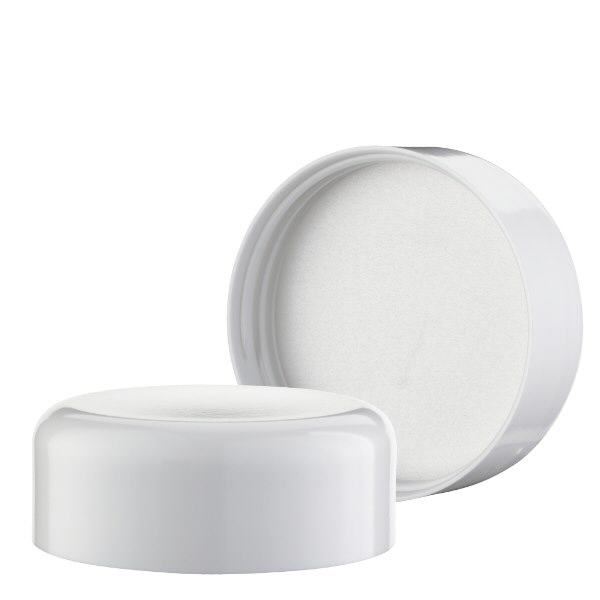 Hvid skruelåg af termohærdet materiale, gevind 52 mm ApoGlas. Farmaceutisk kvalitet fra EU-produktion. Til 50 ml glaskrukke (art. nr. 104800).