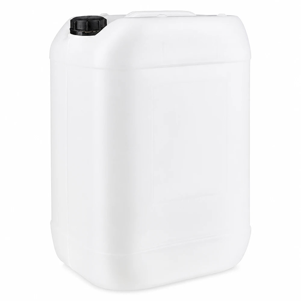 Hvid plastdunk på 25 liter med sort skruelåg af HDPE
