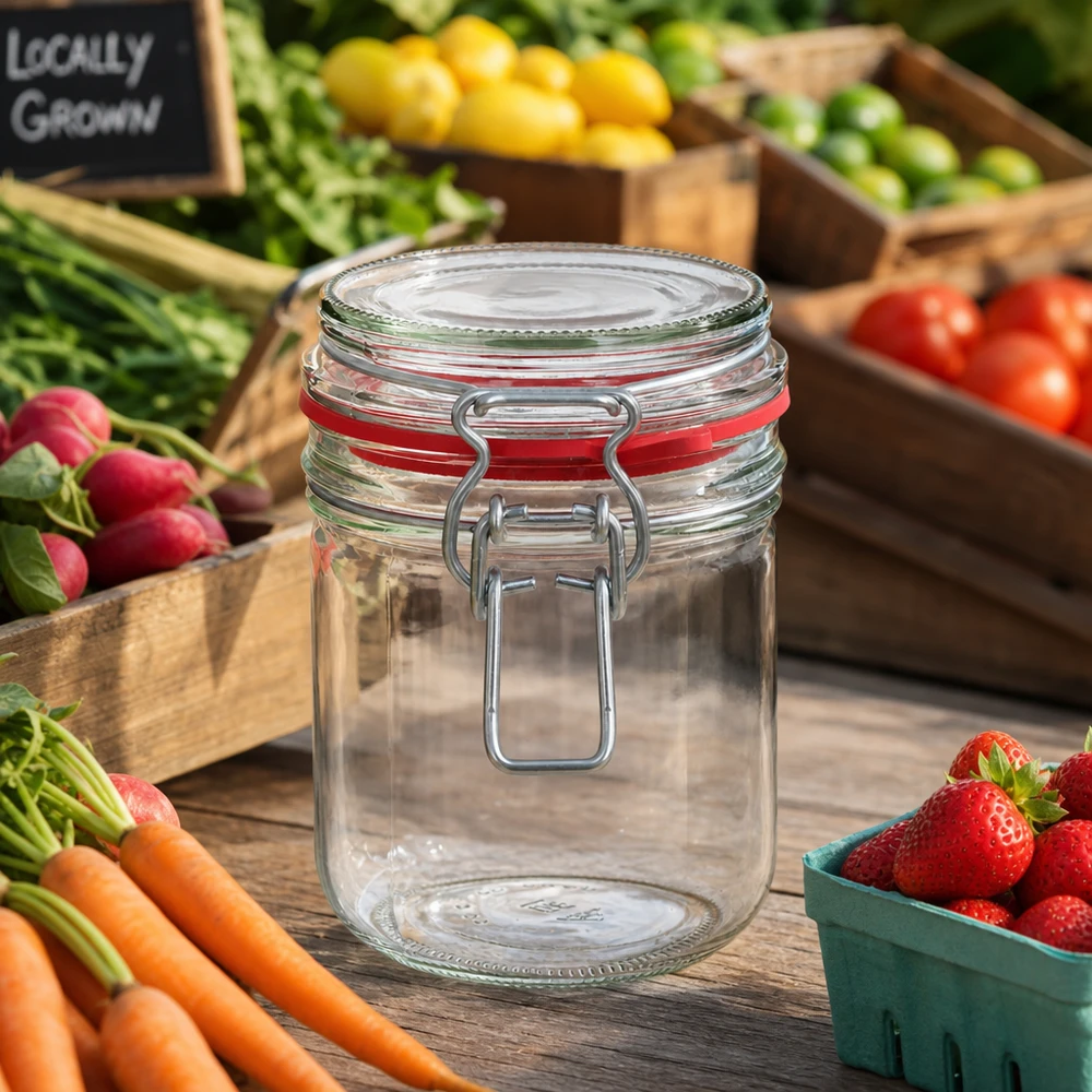 400 ml opbevaringsglas, type G, med bøjlelåg UN.. 400 ml rund krukke med svingtop i robust klart glas til langvarig køkkenorganisering