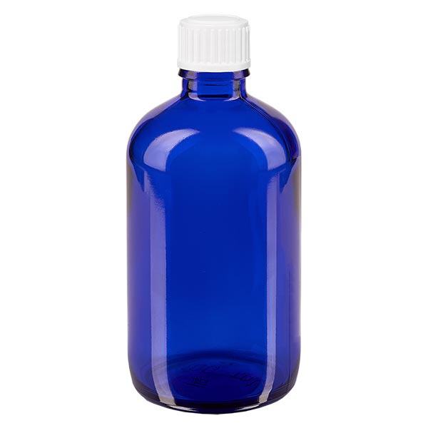 Apoteksflaske blå 100 ml dråbetæller hvid 0,8 mm stk. Apoteksflaske blå 100 ml dråbetæller hvid 0,8 mm stk.