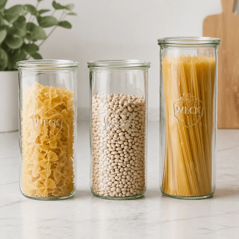 1500 ml Briller med glaslåg WECK RR100 WECK RR100 Sæt fyldt med pasta bønner og nudler opbevaringskrukke 1500ml køkken moderne