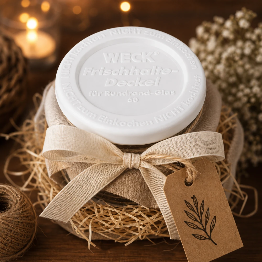 WECK keep-fresh låg RR60 gaveindpakning rustik dekoration linned sløjfe kraftpapir tag jul